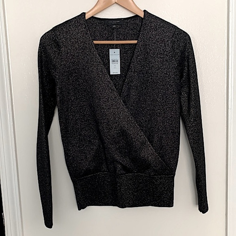 NWT Ann Taylor Black Metallic Petite Shimmer Wrap XSP